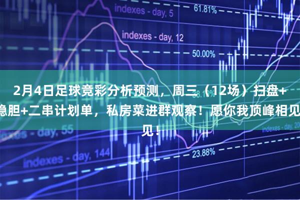 2月4日足球竞彩分析预测，周三（12场）扫盘+稳胆+二串计划单，私房菜进群观察！愿你我顶峰相见！